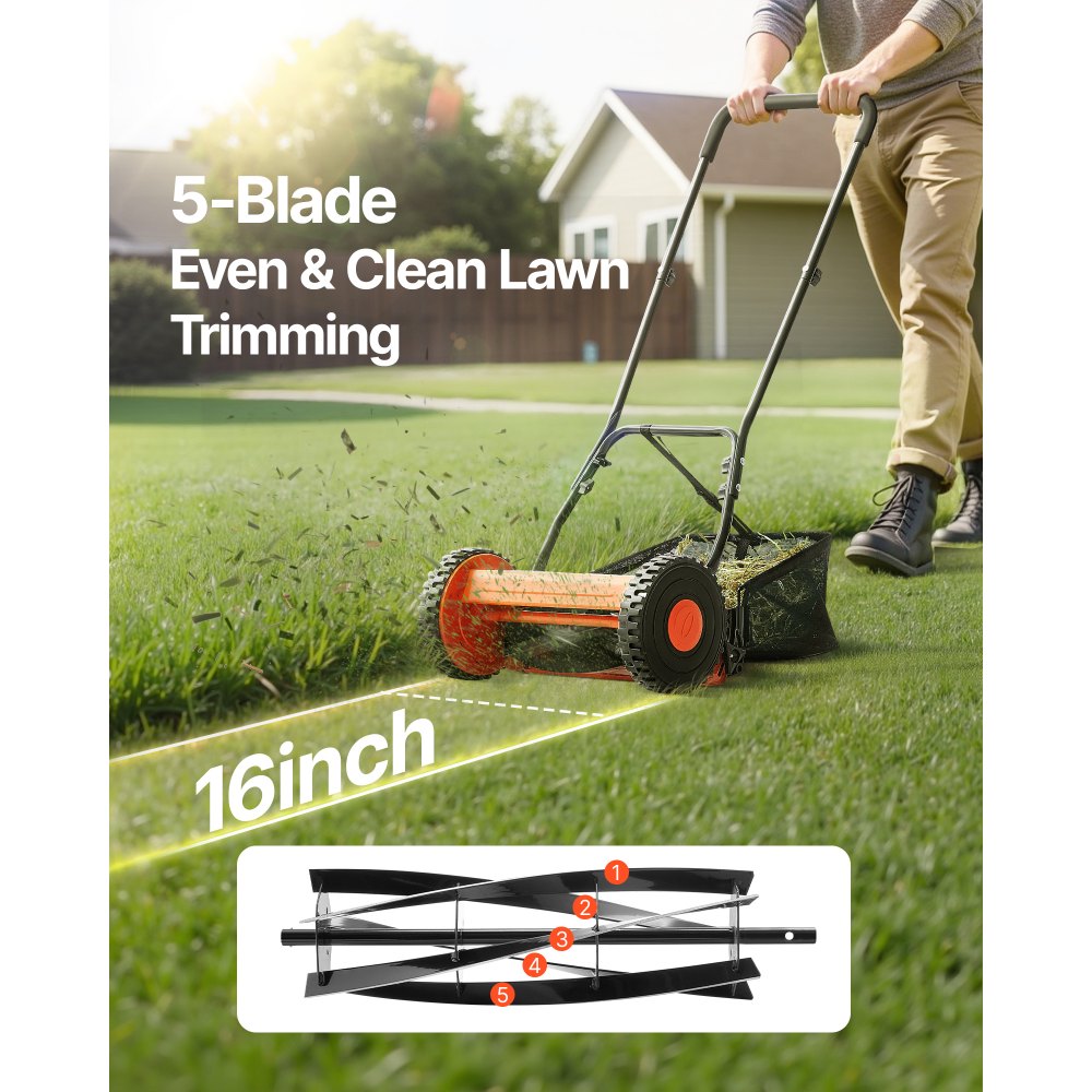 02953 VEVOR Manual Reel Lawn Mower with Grass Catc detail photo 2