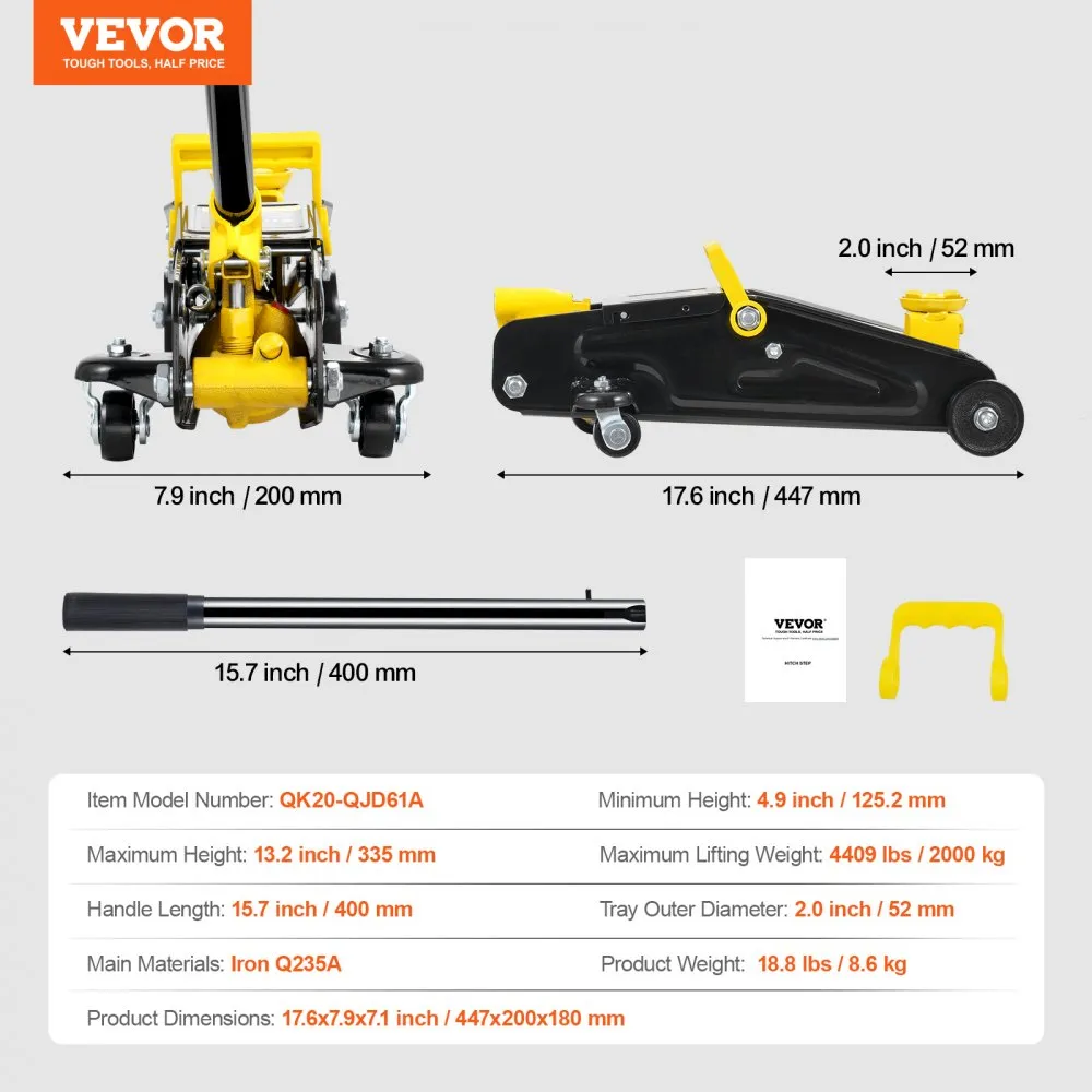 02587 VEVOR Hydraulic Floor Jack 2 Ton Capacity QK detail photo 7