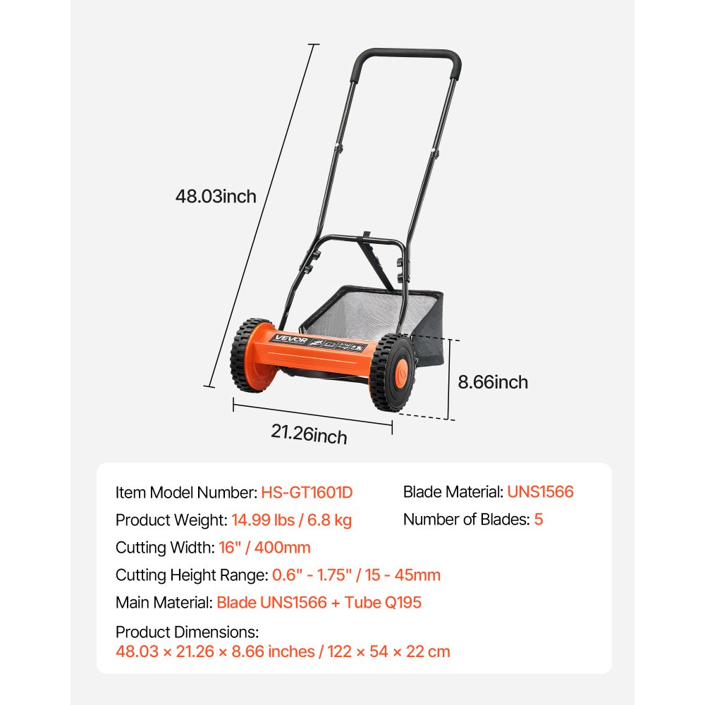 02953 VEVOR Manual Reel Lawn Mower with Grass Catc detail photo 7