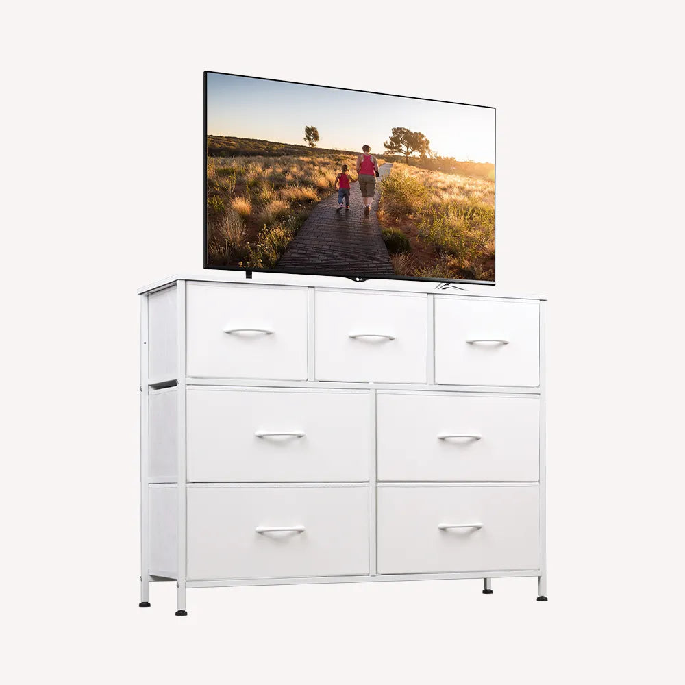 WLIVE 7-Drawer Dresser Tower Storage Cabinet White Fabric Bins, stock photo — view 1