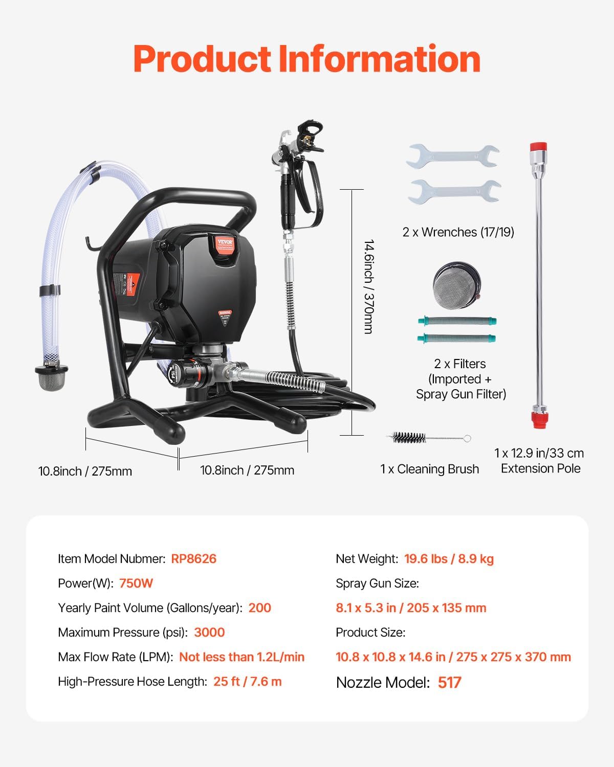 03014 VEVOR High Pressure Airless Paint Sprayer 75 detail photo 8