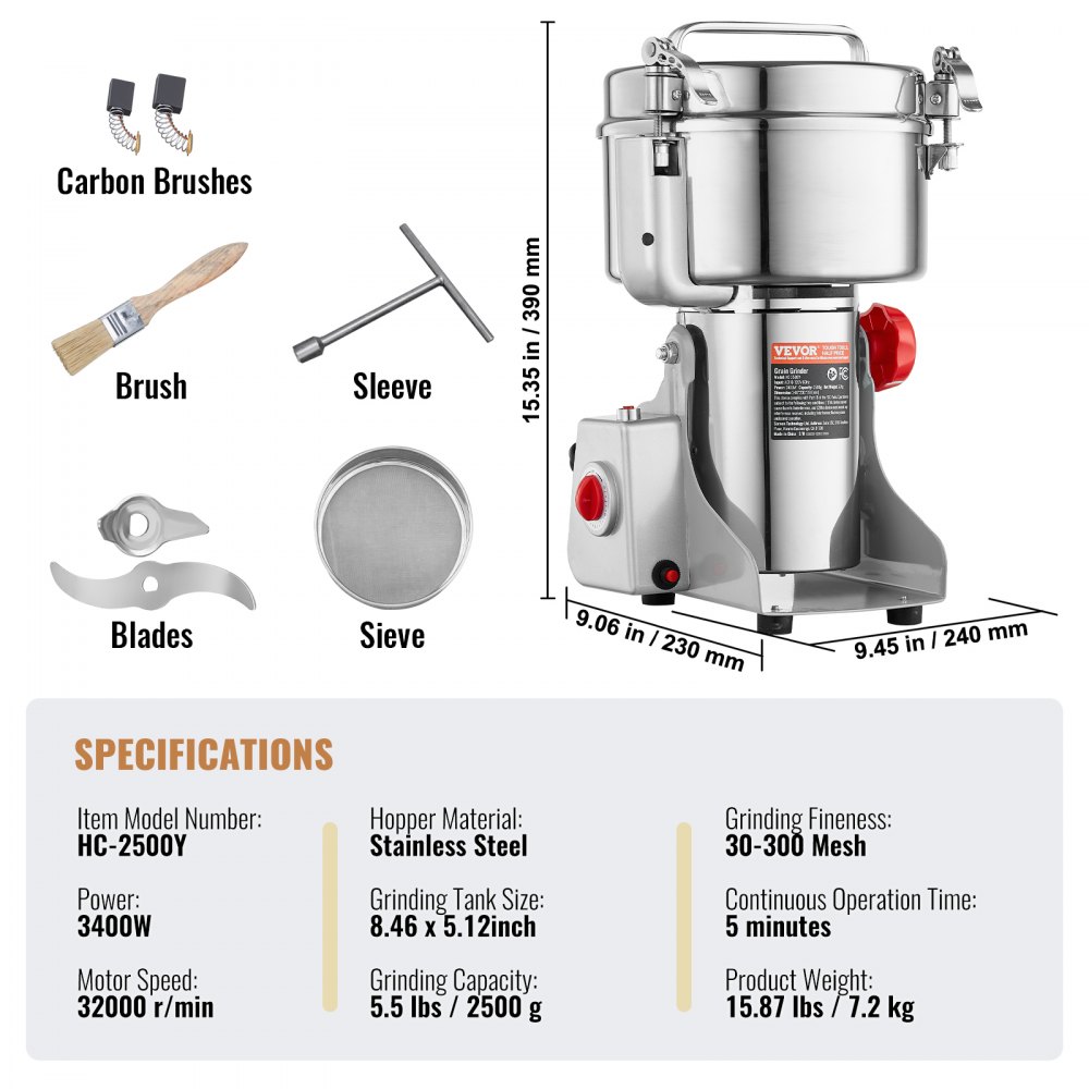 02577 VEVOR Electric Grain Grinder 2500g Swing Typ detail photo 7