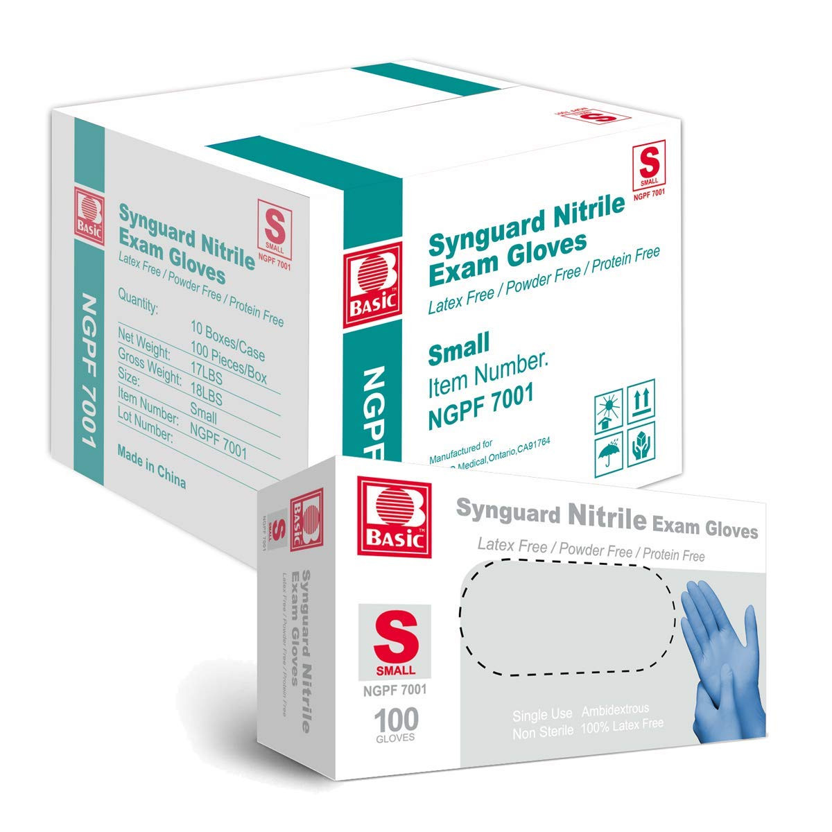 Basic Synguard Nitrile Exam Gloves Small 100 Count NGPF101C4 detail photo 2