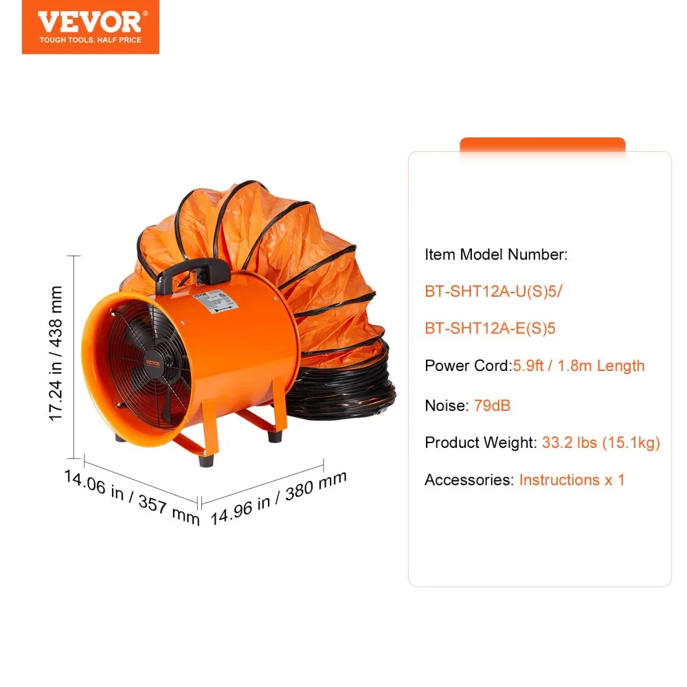 03310 VEVOR 12 Inch Utility Blower Fan 550W Portab detail photo 7