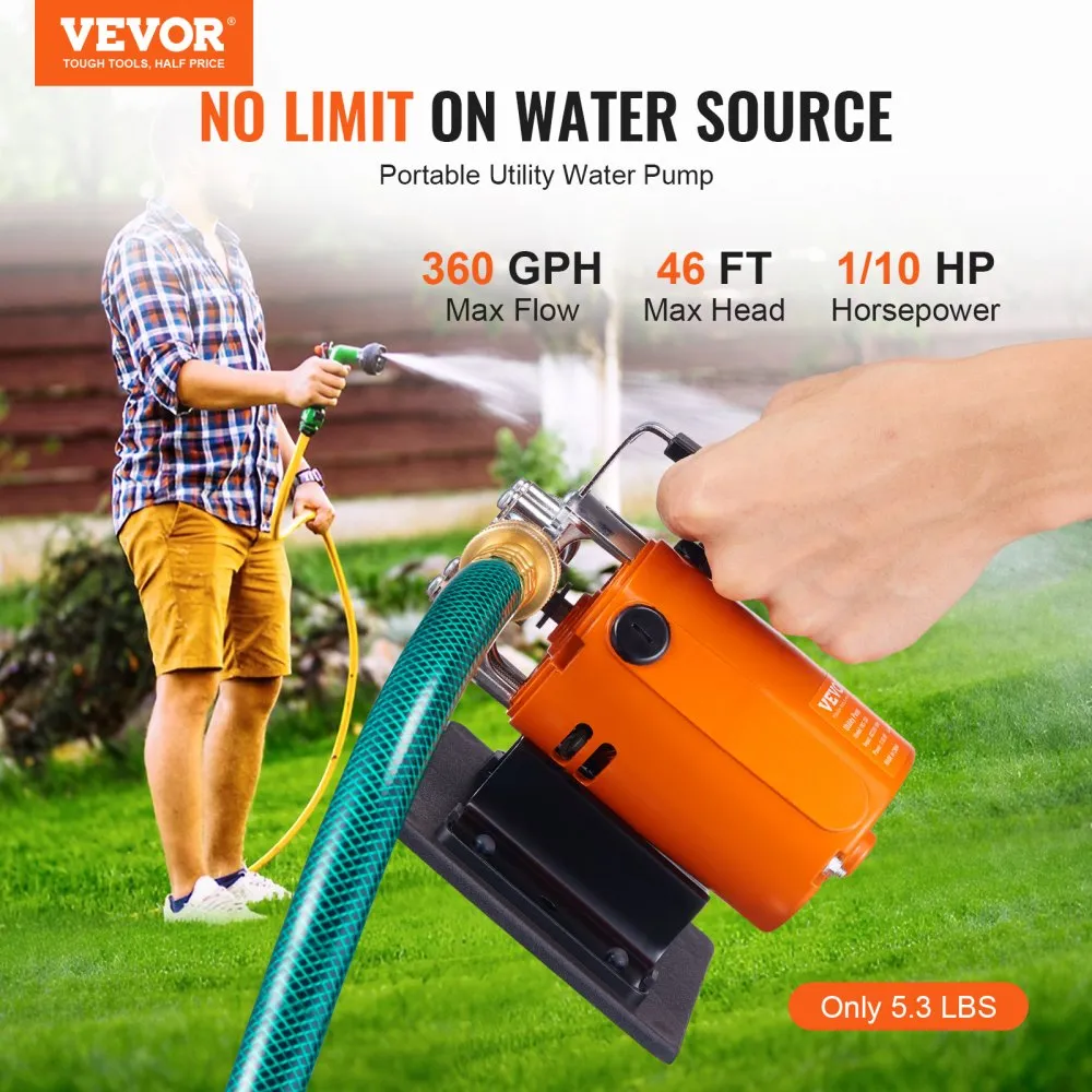 02935 VEVOR Portable Utility Pump 360 GPH 1/10 HP detail photo 2