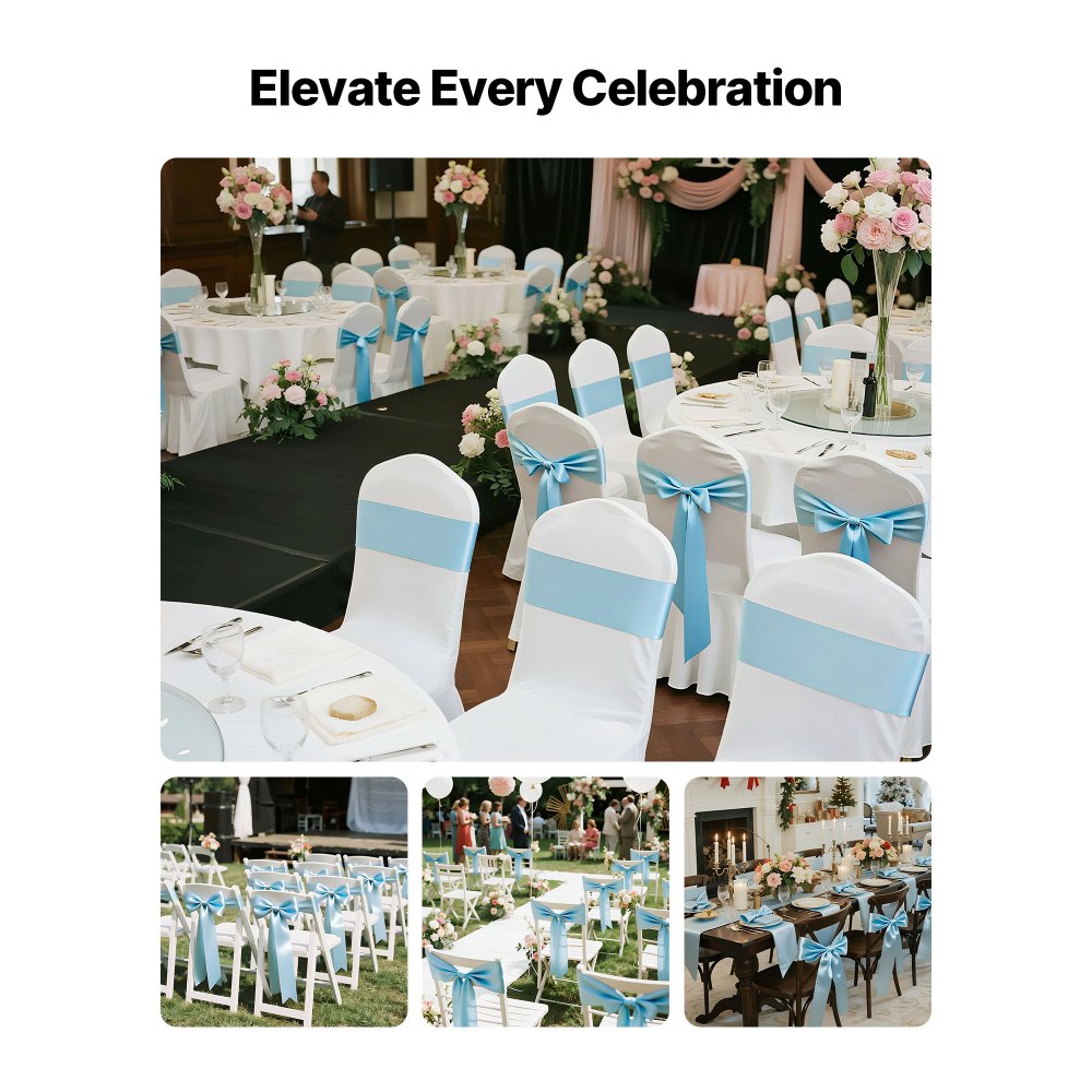 02940 VEVOR Satin Chair Cover Bands Light Blue 100 detail photo 2