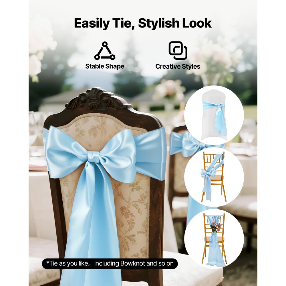02940 VEVOR Satin Chair Cover Bands Light Blue 100 detail photo 4