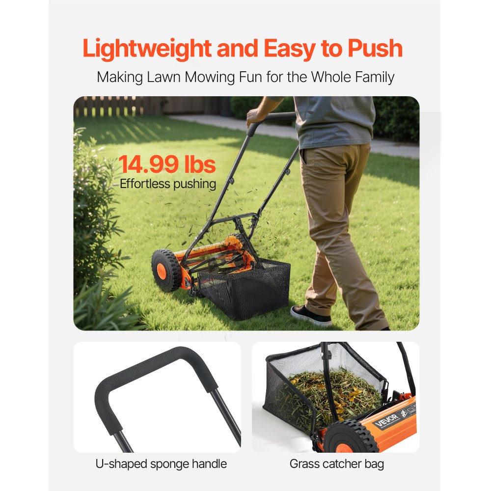 02953 VEVOR Manual Reel Lawn Mower with Grass Catc detail photo 5