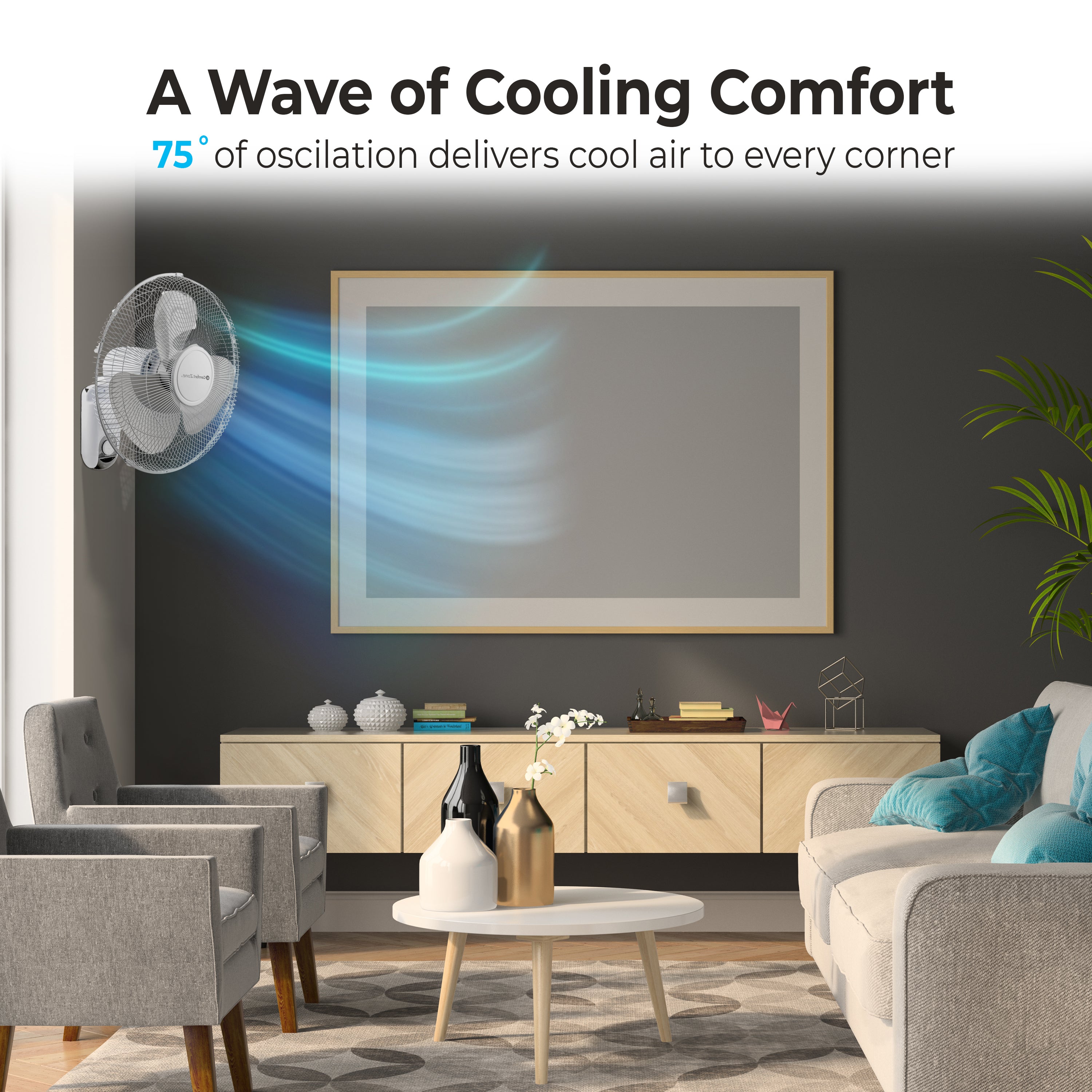 Comfort Zone CZ16WR Series Wall Mount Oscillating Fan with Remote Control detail photo 2