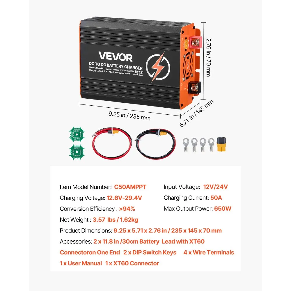 02926 VEVOR DC to DC Battery Charger 12V 24V 50A 6 detail photo 7