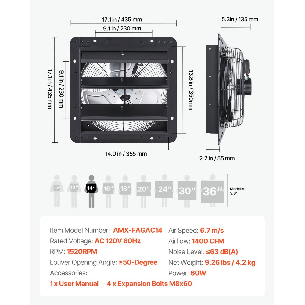 02943 VEVOR Shutter Exhaust Fan AMX-FAGAC Series V detail photo 7