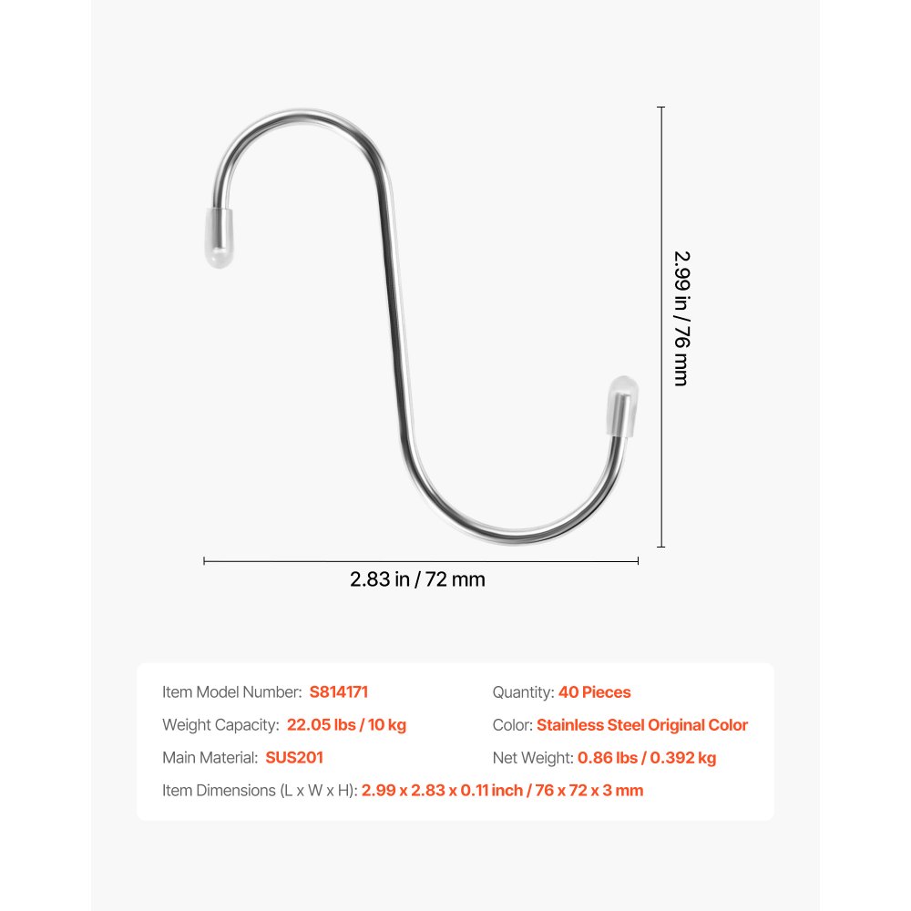 02847 VEVOR S Hooks Model S814171 Stainless Steel detail photo 7
