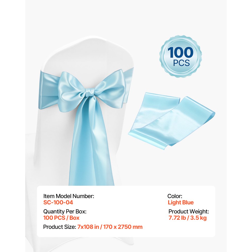 02940 VEVOR Satin Chair Cover Bands Light Blue 100 detail photo 7
