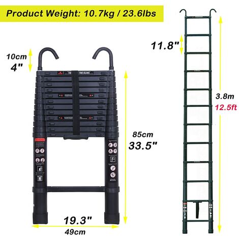 03140 3.8M Black Telescopic Ladder Model MF-TLA380, stock photo — view 1