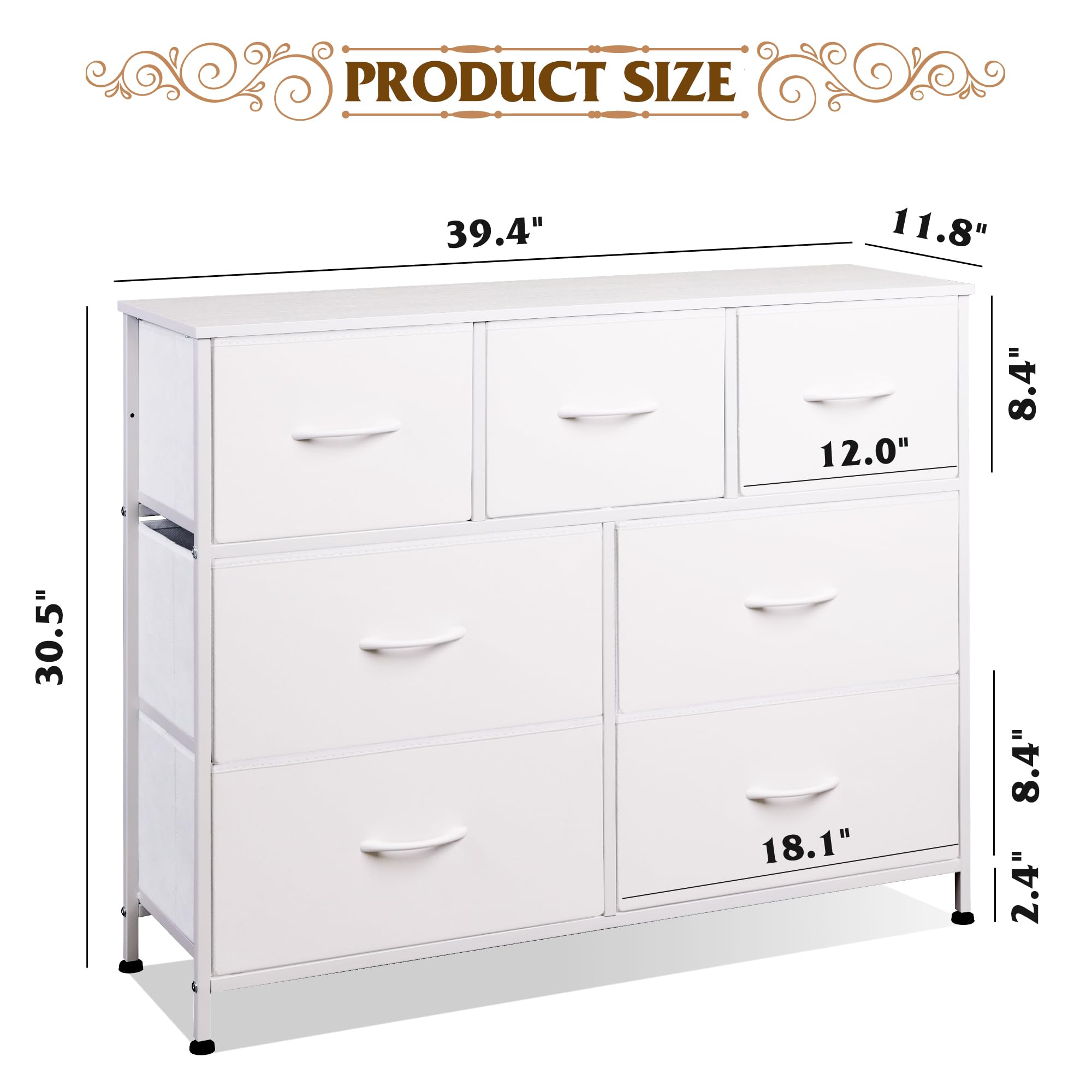 WLIVE 7-Drawer Dresser Tower Storage Cabinet White Fabric Bins detail photo 11