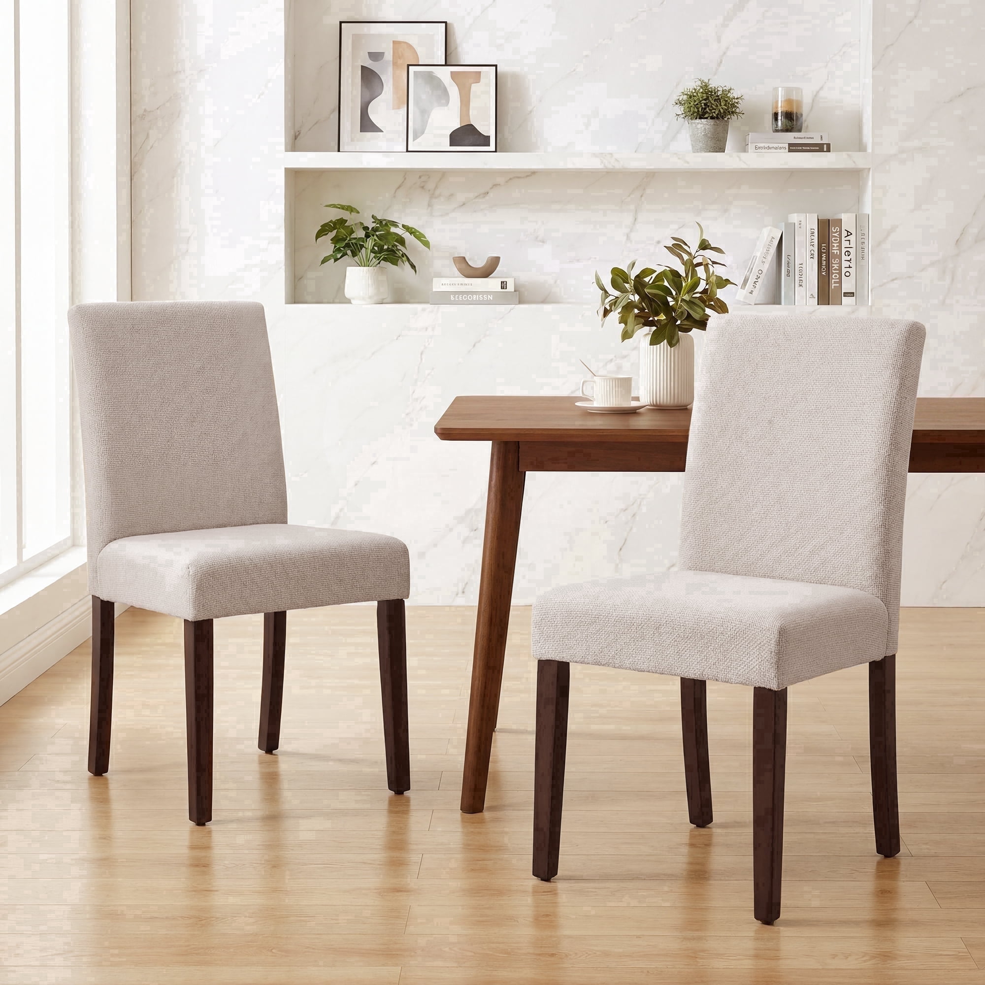02918 Upholstered Dining Chairs Beige Fabric Set U, stock photo — view 1