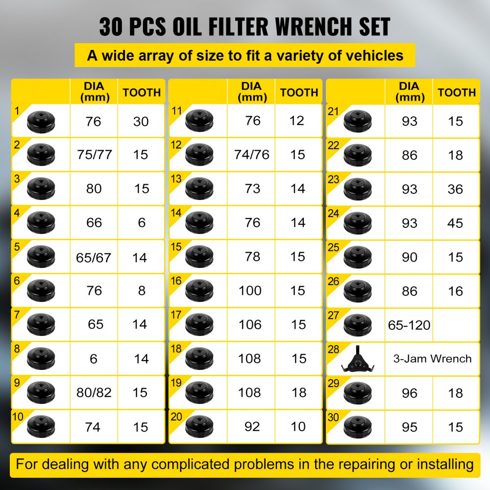 03022 VEVOR Cup Type Oil Filter Wrench Set Model W detail photo 3