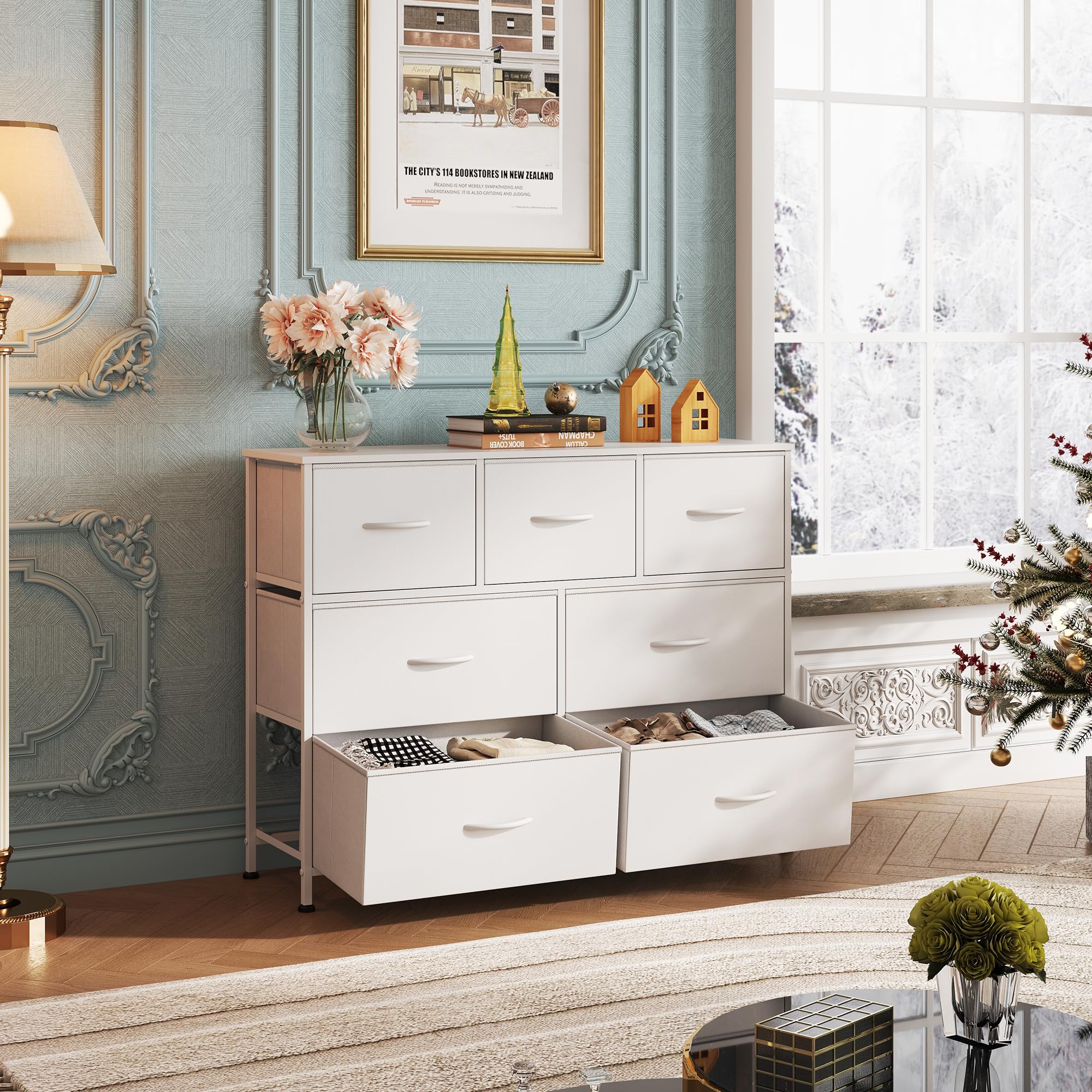 WLIVE 7-Drawer Dresser Tower Storage Cabinet White Fabric Bins detail photo 10