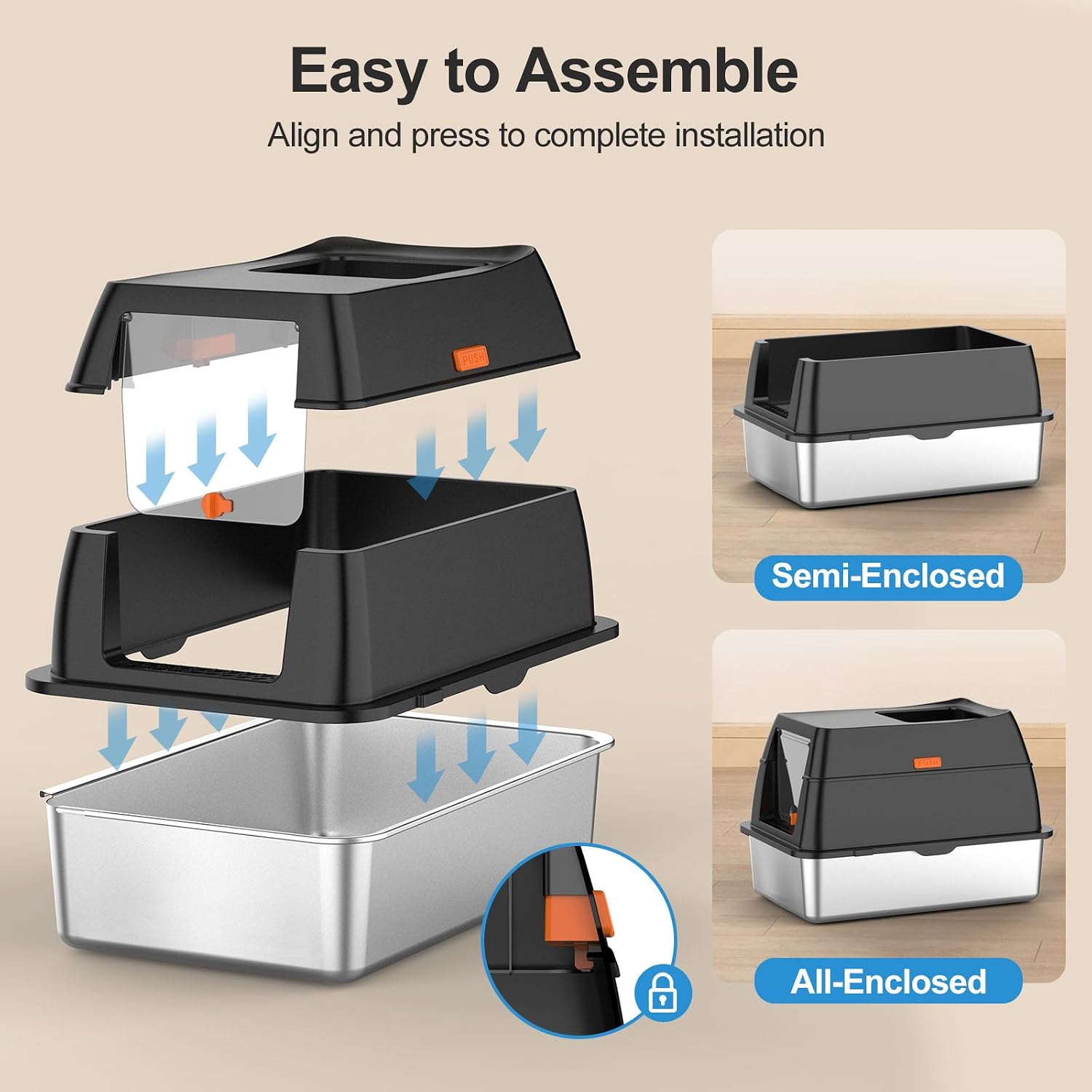 03217 Lobeve Stainless Steel Litter Box With Lid A detail photo 4