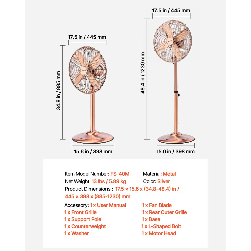 02955 VEVOR 16-Inch Metal Pedestal Fan FS-40M — Co detail photo 7
