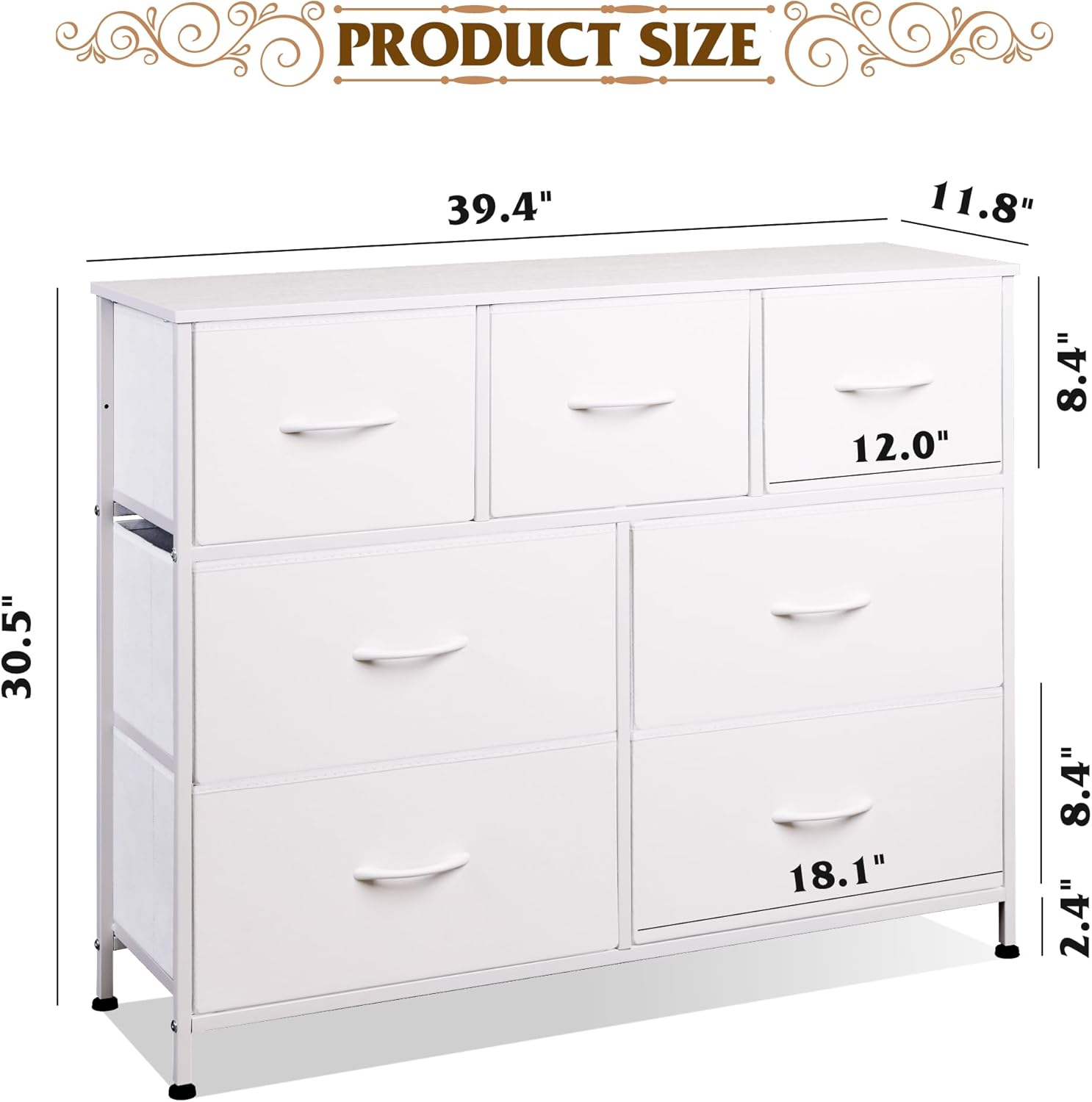 WLIVE 7-Drawer Dresser Tower Storage Cabinet White Fabric Bins detail photo 3