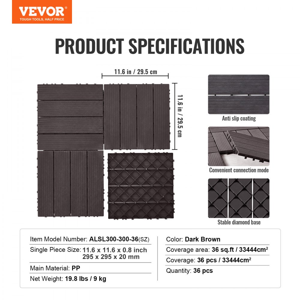 02571 VEVOR Interlocking Deck Tiles 12 x 12 Inch P detail photo 7