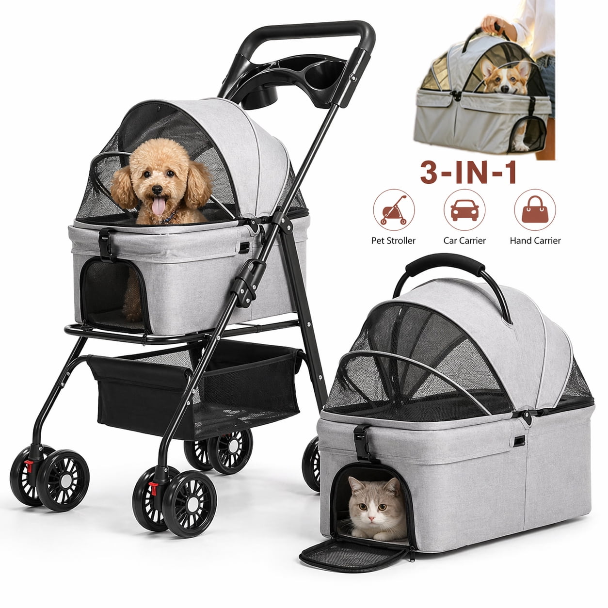 03428 Detachable 2-In-1 Foldable Pet Stroller With detail photo 2