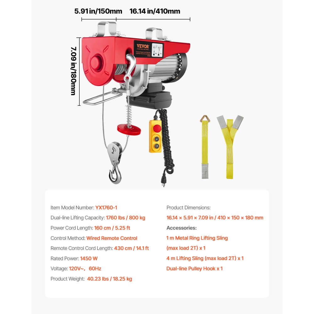 03015 VEVOR Electric Hoist YX1760-1 880/1760 lb wi detail photo 7