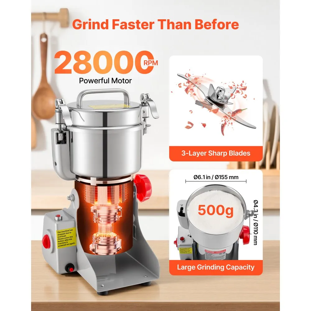 02942 VEVOR 500g Electric Grain Grinder Mill 2000W detail photo 4