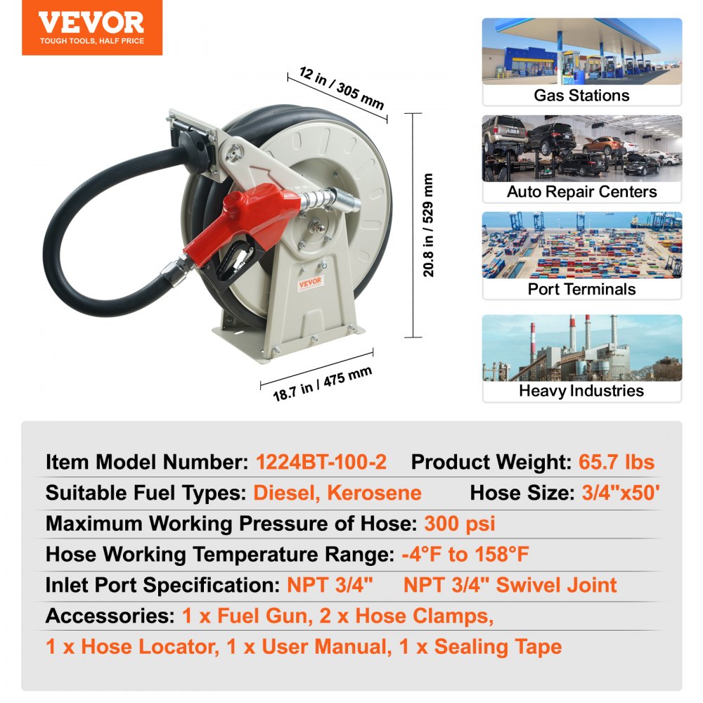 VEVOR Fuel Hose Reel 100 FT 1224BT-100-5 Open Box detail photo 8