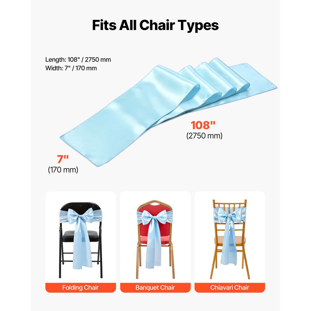 02940 VEVOR Satin Chair Cover Bands Light Blue 100 detail photo 6