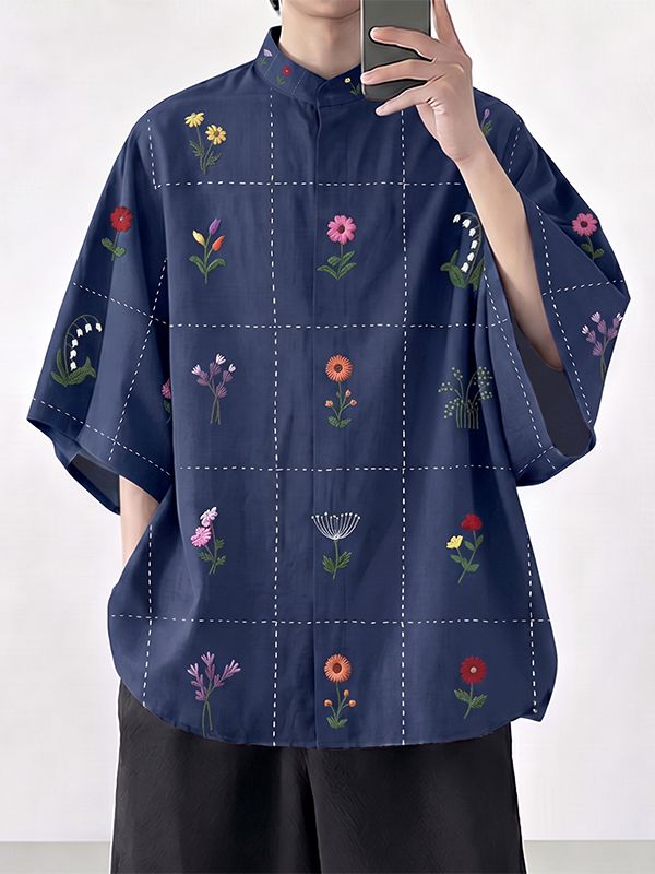 01313 Men's Traditional Chinese Style Floral Print detail photo 3