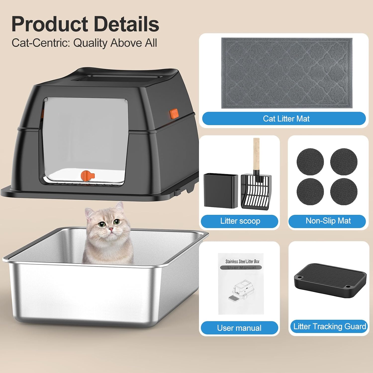 03217 Lobeve Stainless Steel Litter Box With Lid A detail photo 6