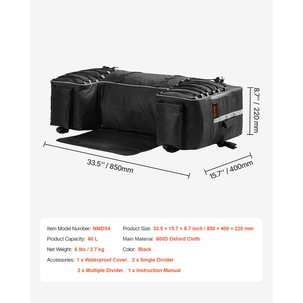 02582 VEVOR ATV Rear Storage Box Model NMDS4 Cargo detail photo 7