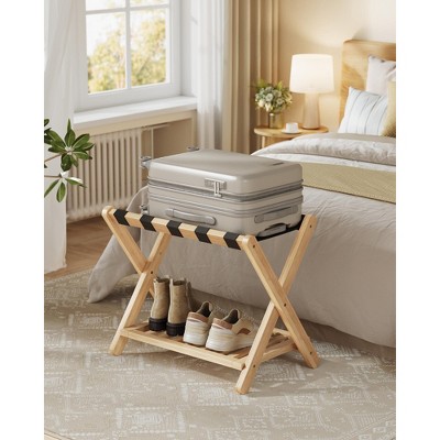 03446 OAKVIVO Wooden Luggage Rack with Lower Shelf detail photo 2