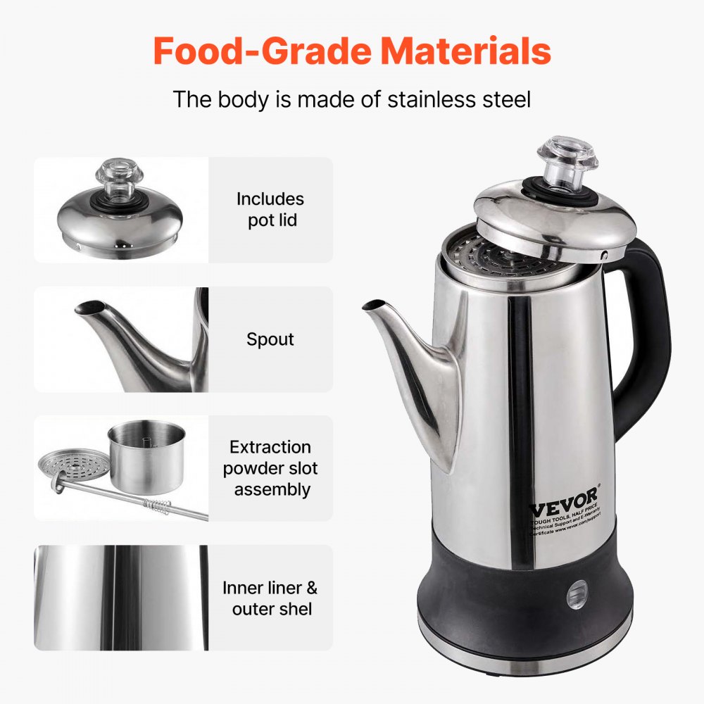 02941 VEVOR Stainless Steel Coffee Maker SFC18100S detail photo 4