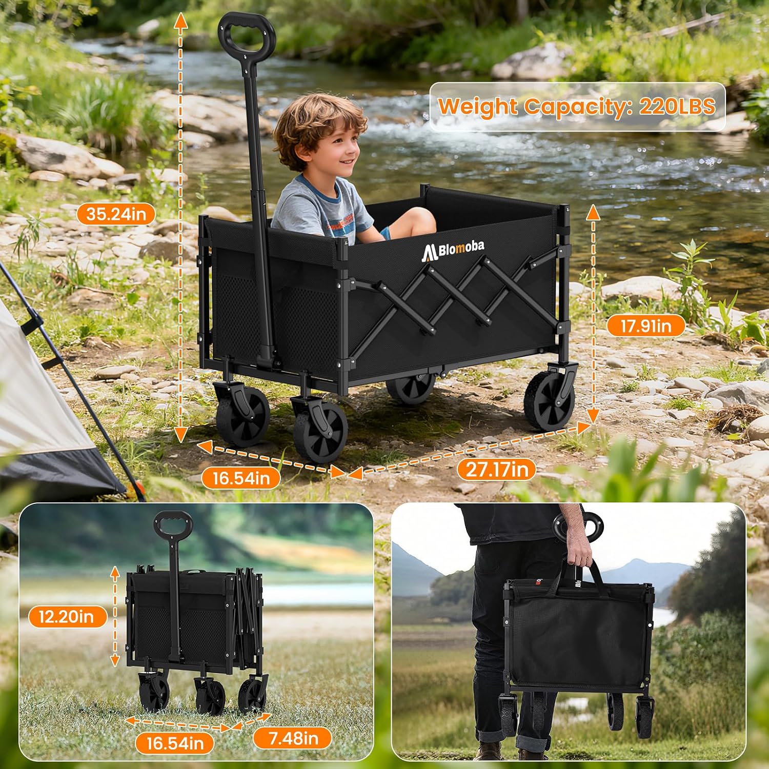 Blomoba Folding Wagon Collapsible Utility Cart Black With Handle And Wheels, stock photo — view 1