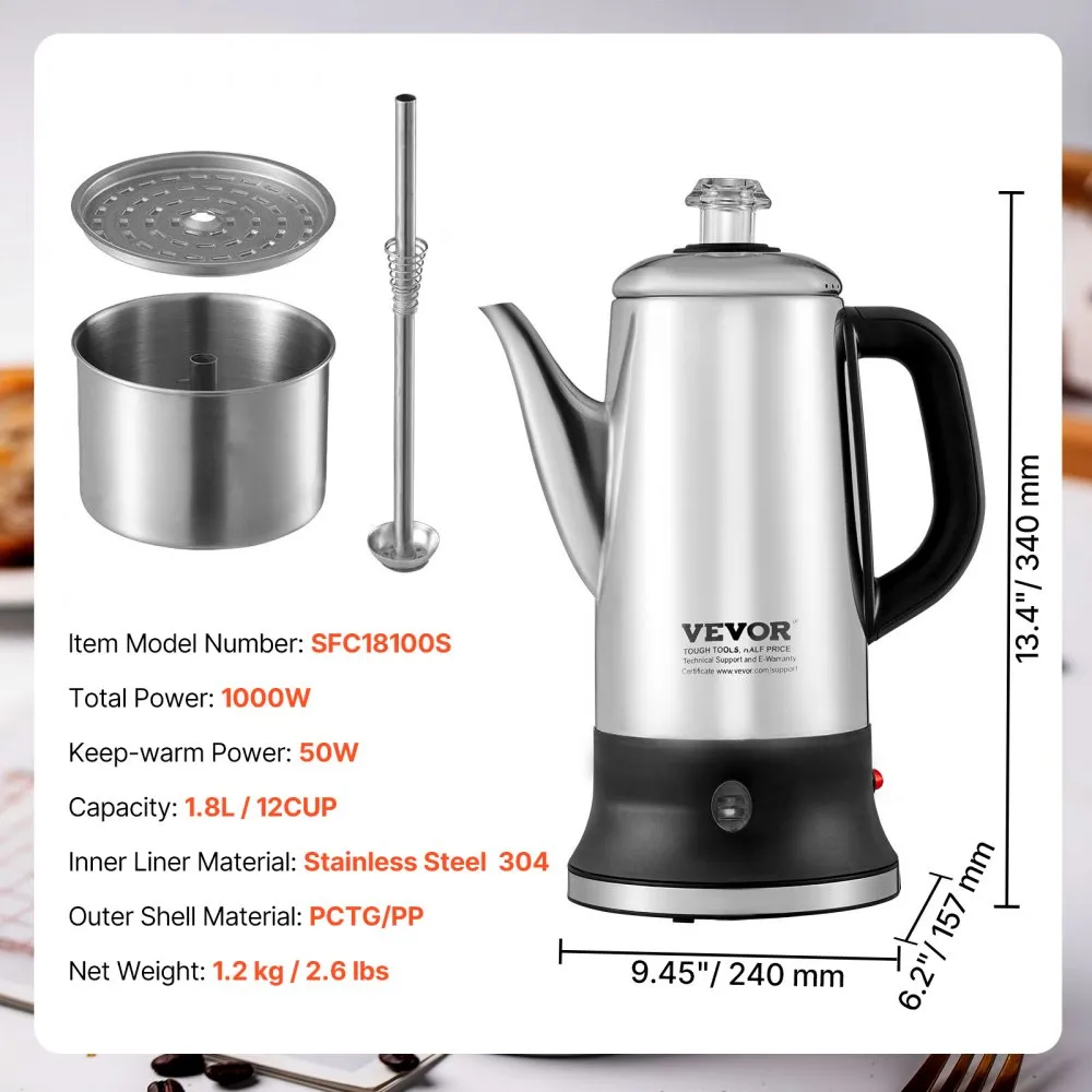 02941 VEVOR Stainless Steel Coffee Maker SFC18100S detail photo 7