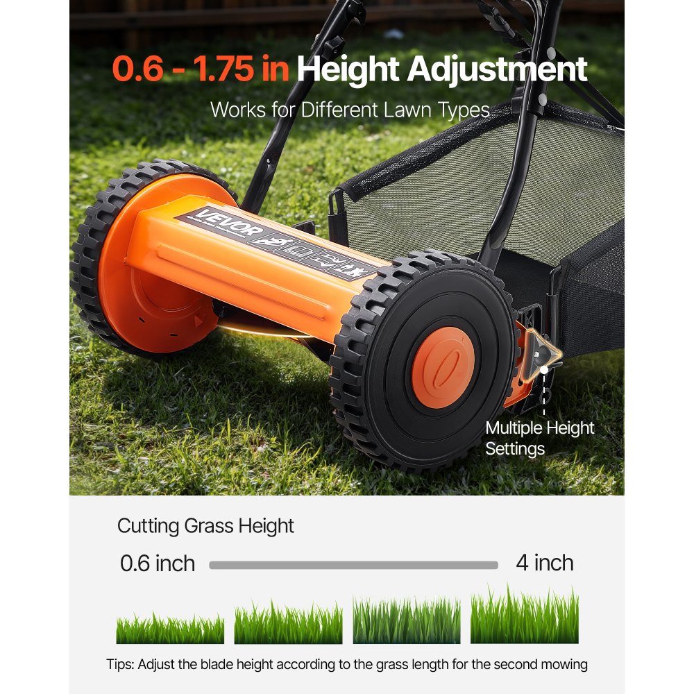 02953 VEVOR Manual Reel Lawn Mower with Grass Catc detail photo 4