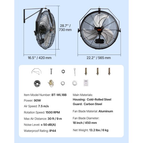 03017 VEVOR Industrial Wall Mount Fan Model BT-WL1 detail photo 8