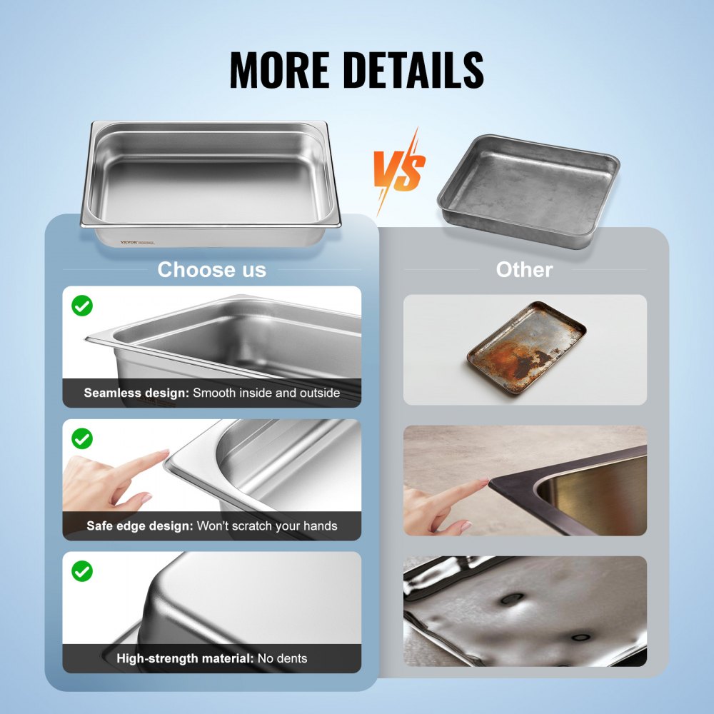 03018 VEVOR Stainless Steel Hotel Pan GN Pan With detail photo 6