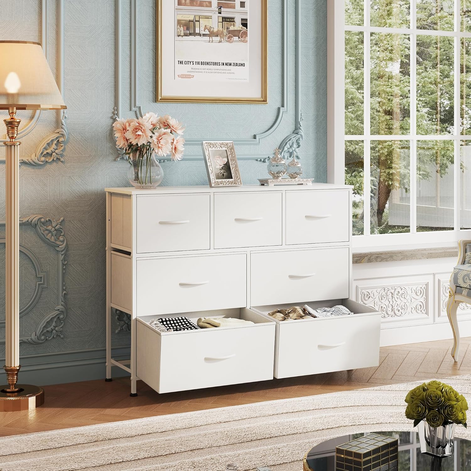 WLIVE 7-Drawer Dresser Tower Storage Cabinet White Fabric Bins detail photo 2