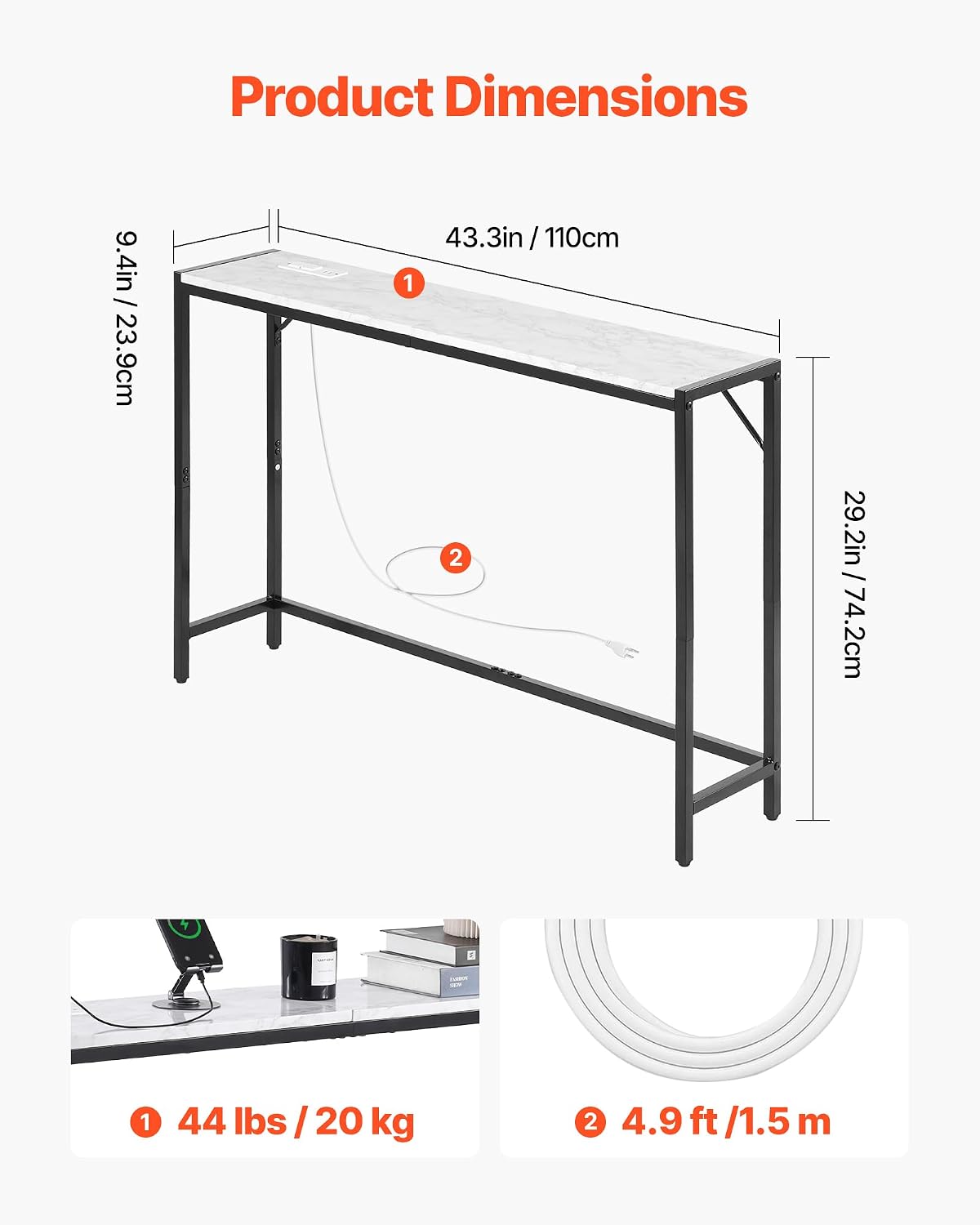 02579 VEVOR Metal Console Table YJX-XGZ-006 Unopen detail photo 3