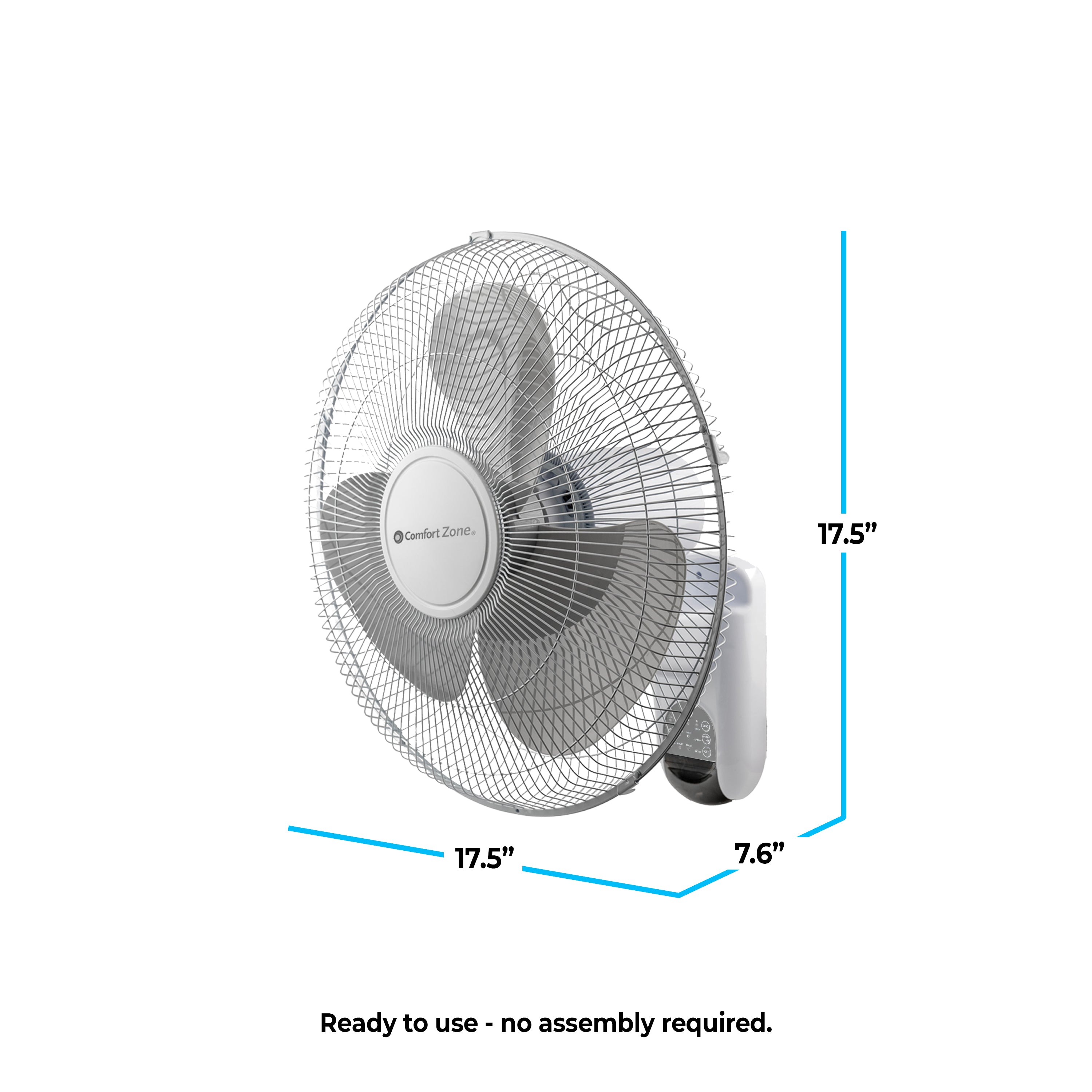 Comfort Zone CZ16WR Series Wall Mount Oscillating Fan with Remote Control detail photo 5