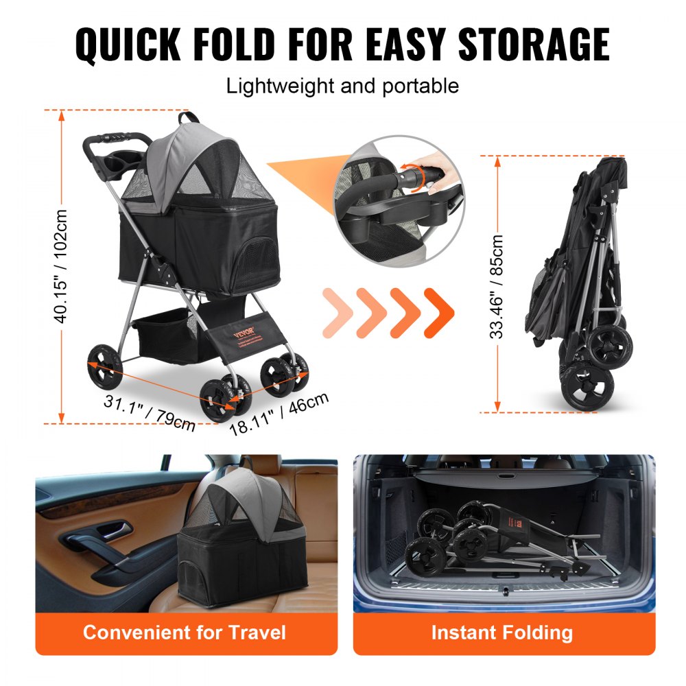 03340 Pawrcooli Pet Stroller ShadowSlim Black Fold detail photo 6