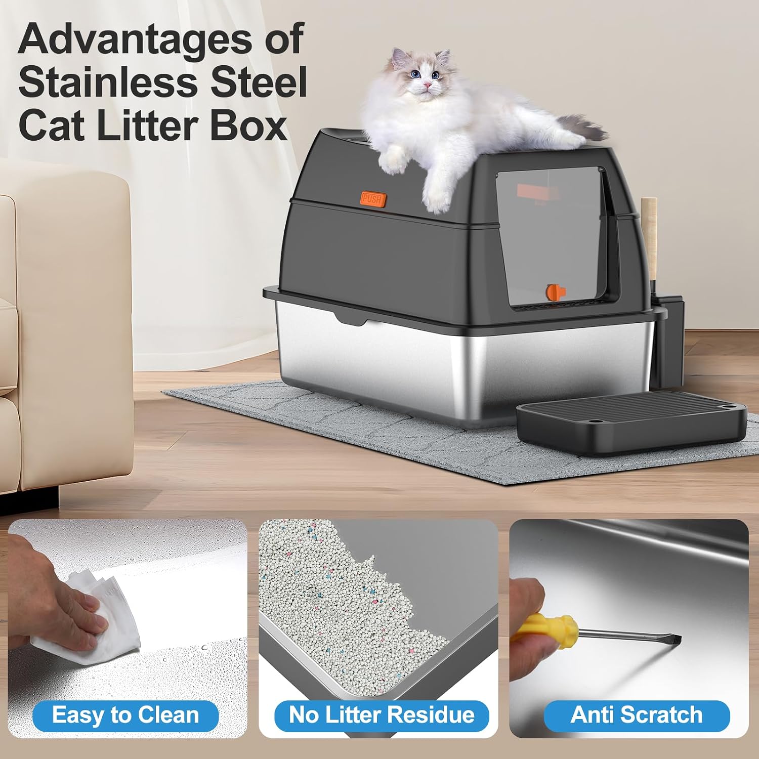 03217 Lobeve Stainless Steel Litter Box With Lid A detail photo 7