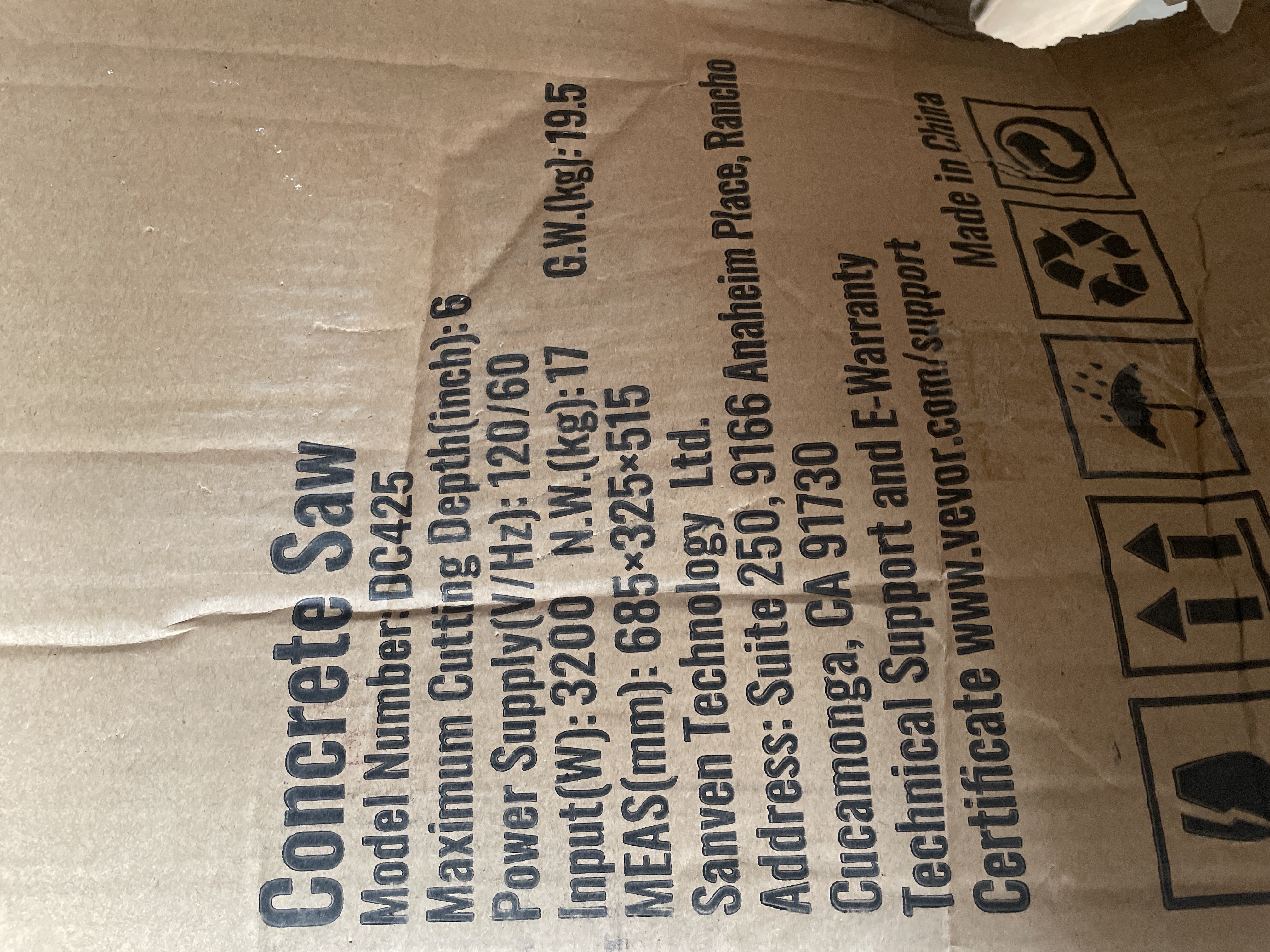 VEVOR 16 Inch 3200W Electric Concrete Saw Circular Cutter with Water Pump auction lot in Arlington TX