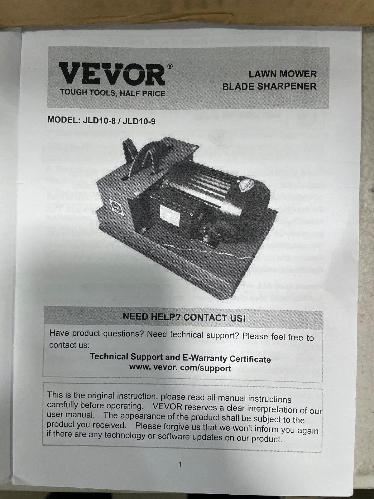 VEVOR Lawn Mower Blade Sharpener JLD10-9 1 HP 750W Motor Blade Grinder detail photo 2