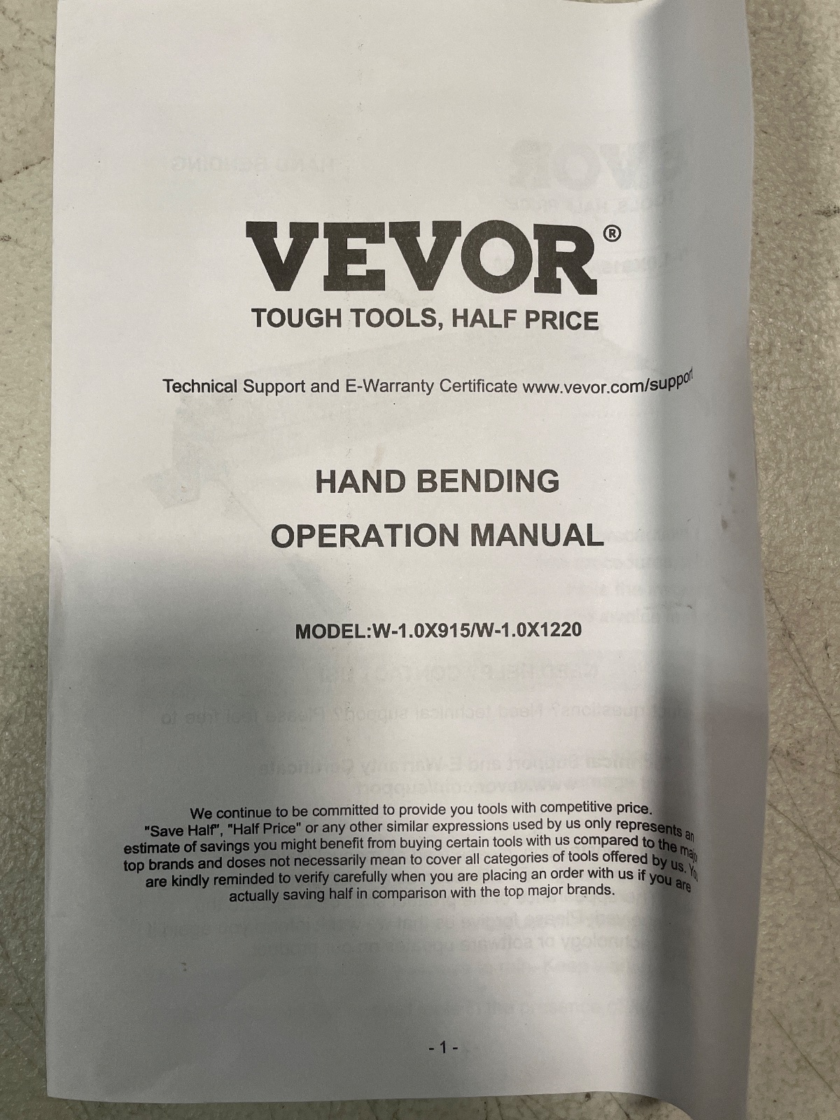VEVOR 36-Inch Manual Hand Bending Machine 135 Degree Sheet Metal Brake, Arlington TX liquidation listing — view 1
