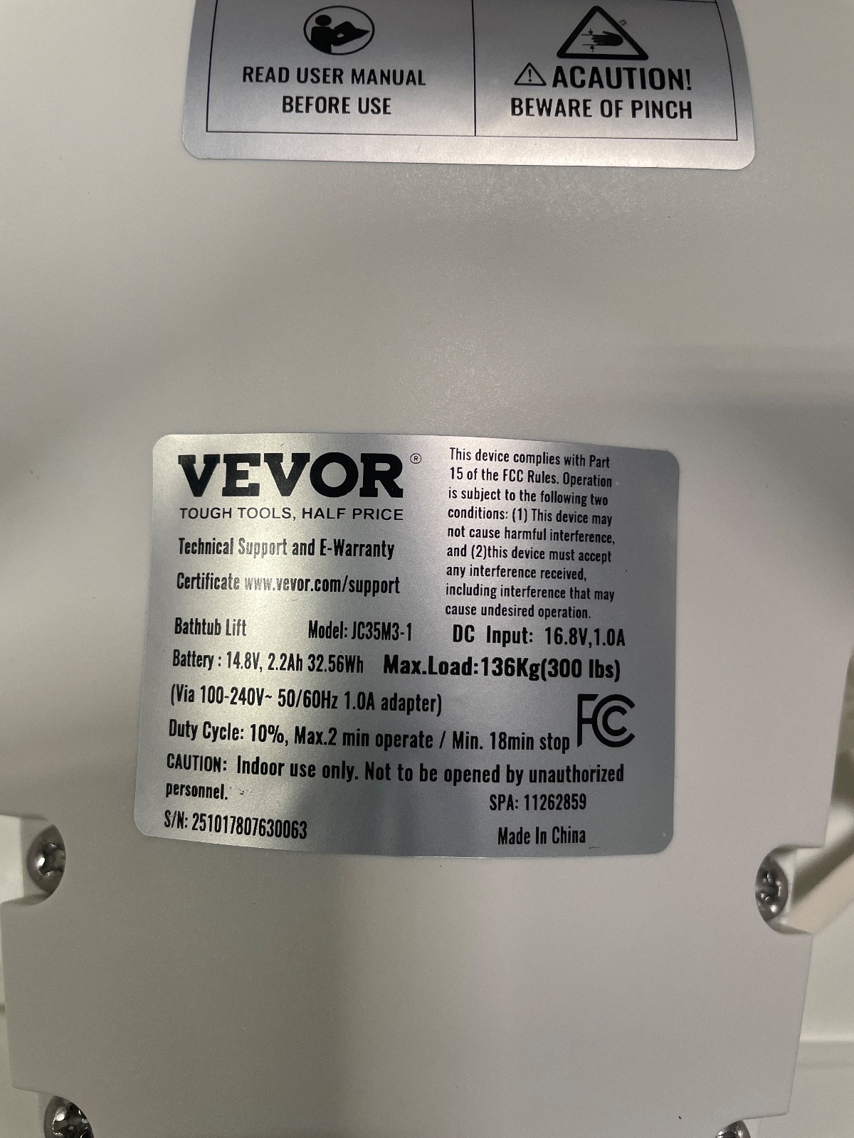 VEVOR Electric Bathtub Lift for Seniors and Disabled Model JC35M3-1 detail photo 4
